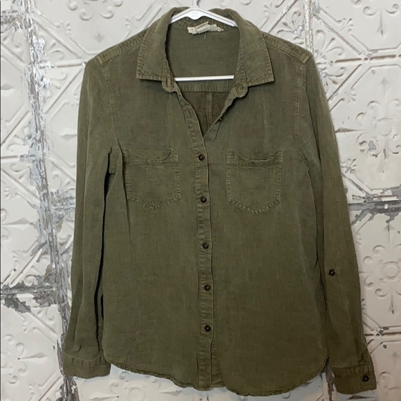 C&C California Tops - Green linen button down shirt